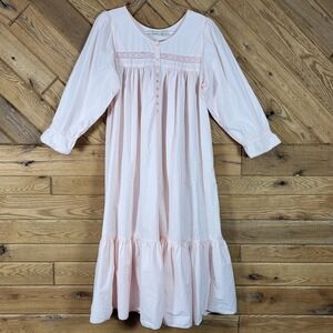 Vtg Victorias Secret Nightgown Women Size L Cottagecore Pink Cotton Lace SPOTS!